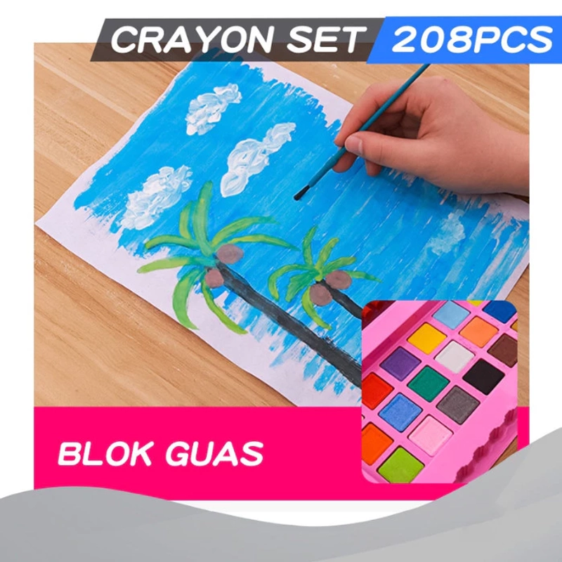 Product image KAHASIL - Pensil Warna Crayon Krayon Kerayon Set 208 Pcs Lengkap Alat Melukis Menggambar Mewarnai 208 PCS BIRU